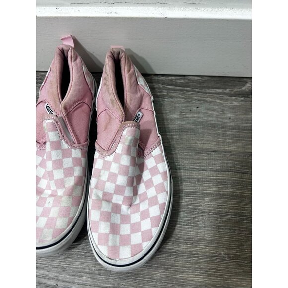 Vans Checkerboard Slip on Girls Shoes Size 2 Authentic Pink & White - Picture 3 of 7